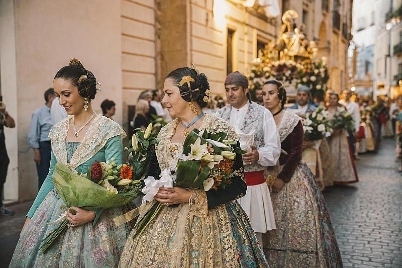Flower offering procession at Hogueras de Alicante